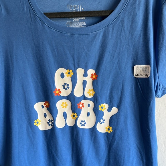 Time and Tru Women's Maternity Graphic Tee with Short Sleeves Size S (4-6) Blue - Picture 8 of 12
